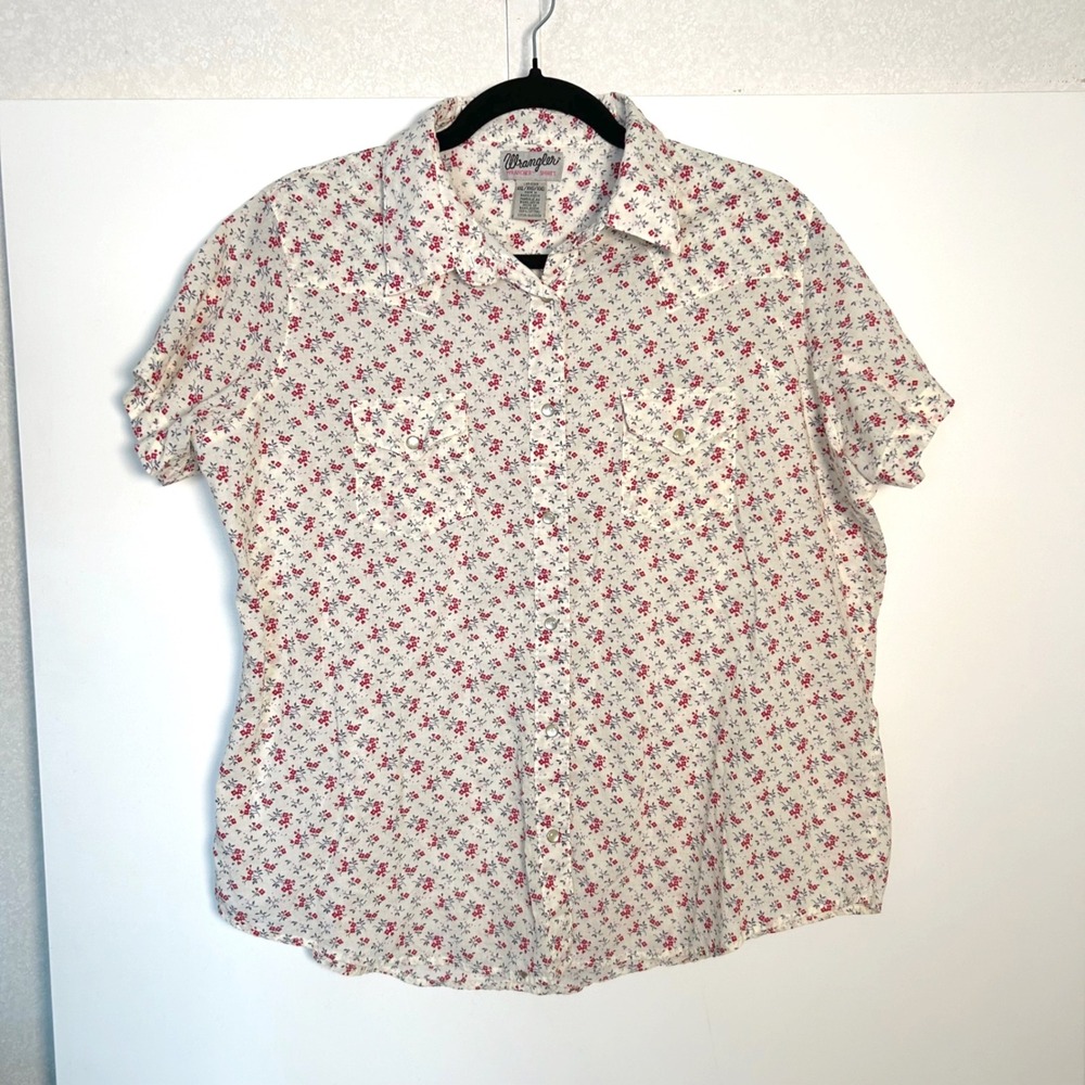 VTG XXL White Floral Wrangler Western short-sleeve button-down shirt Pearl Snap